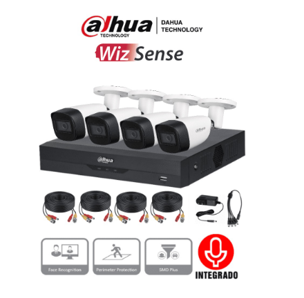 Kit de  4 cámaras todo incluido incluye ( DVR 4 canales 5 MP con audio y DVR de 4 CH,Soporta 4 canales + 4 IP o hasta 8 IP + 4 Cámaras 5mp e instalaci