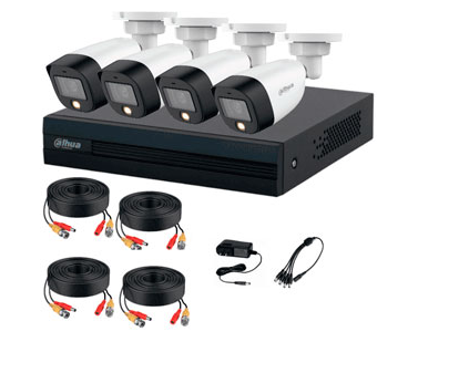 Kit de Circuito cerrado todo incluido de 4 cámaras, Instalación, cableado, conectones, DRV 4 canales, HDD 1T Alhua 