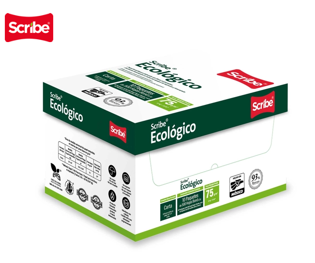 Caja Bond Blanco Scribe Ecológico Carta C/500 75 g. Blancura 93%